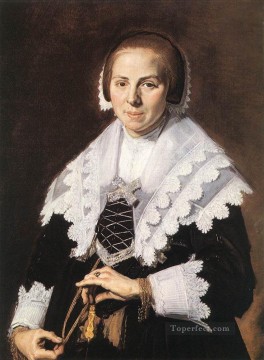  Hals Pintura - Retrato de una mujer sosteniendo un abanico Siglo de oro holandés Frans Hals